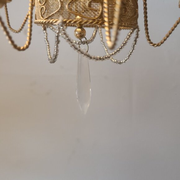 VTG Beaded Chandelier Ornament Gold W/ Silver Beaded Accent Candle Shaped 5.5" - Picture 5 of 6